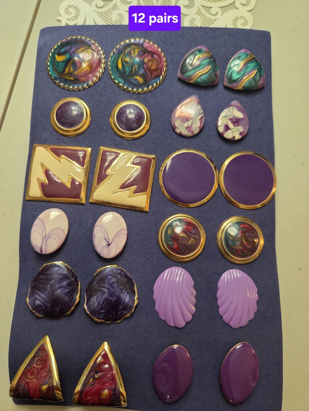 Assorted Purple Vintage Women’s Stud Earring Set - 12 Pairs